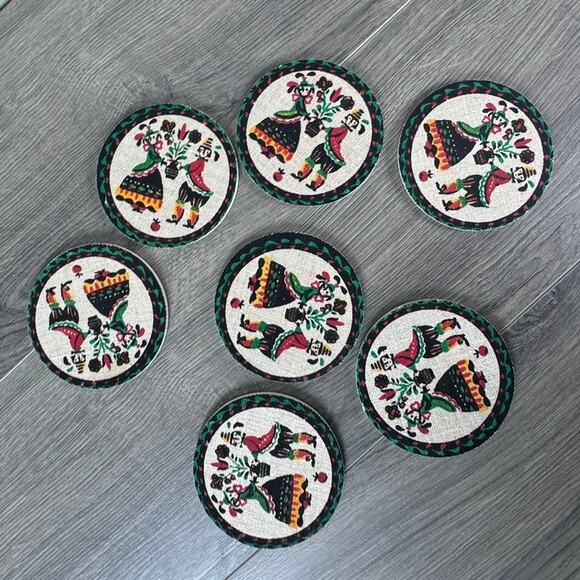 Vintage Parisian Prints Linen on Rubber Coasters Set of 7 Coasters - Picture 8 of 10